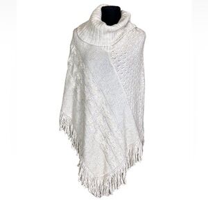 Kenar tan wool blend sweater poncho with fringe ends Size Small